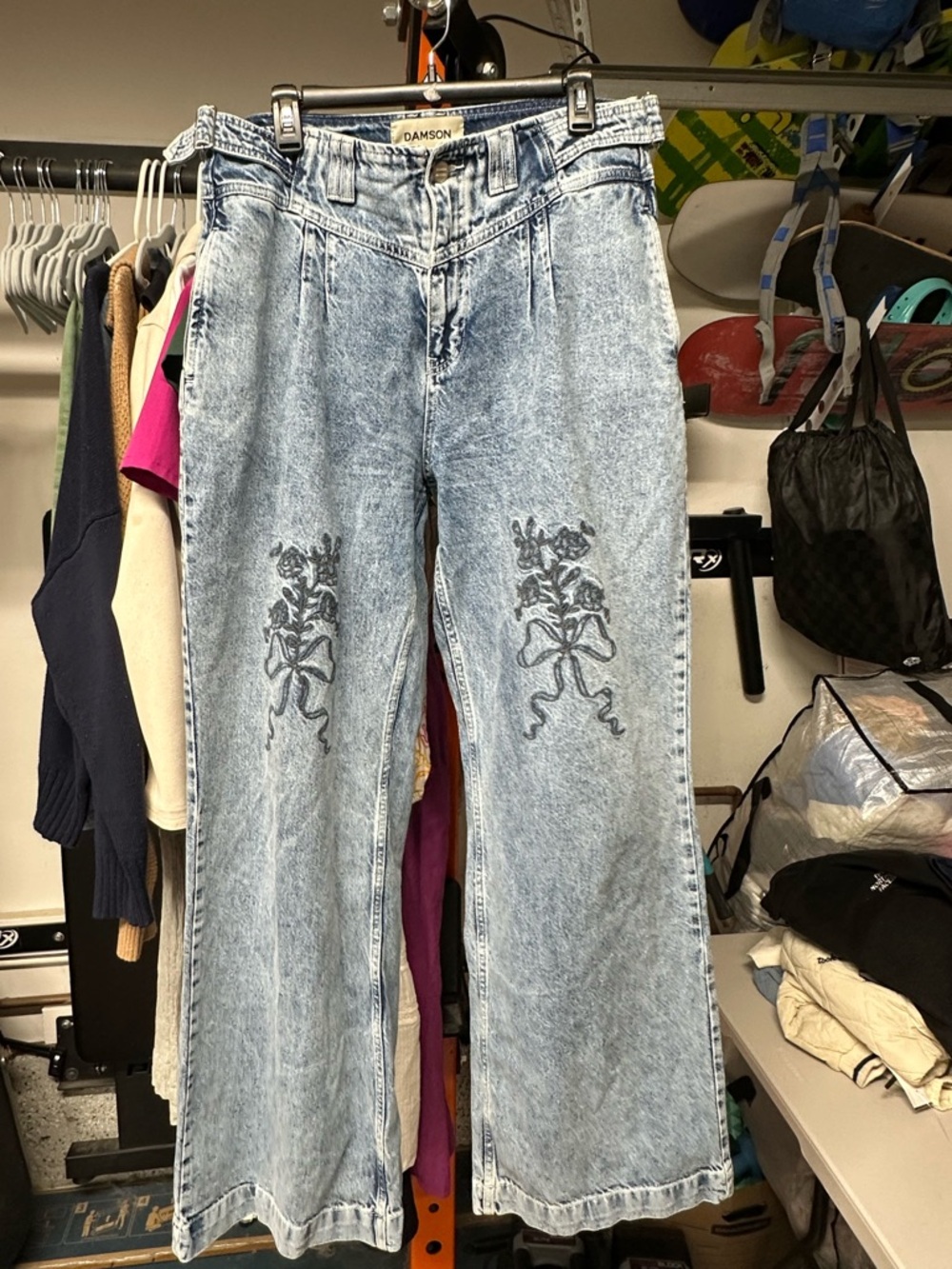 Damson Madder Embroidered Light Blue Wide-Leg Jeans msrp$240 - Picture 3 of 5